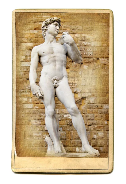 Cartões vintage - marcos europeus - escultura David — Fotografia de Stock