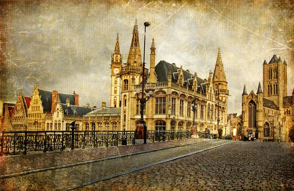 Velho gótico Gent - cartão vintage — Fotografia de Stock