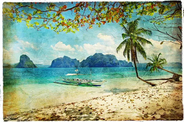 Playa tropical - obra de arte en estilo de pintura —  Fotos de Stock