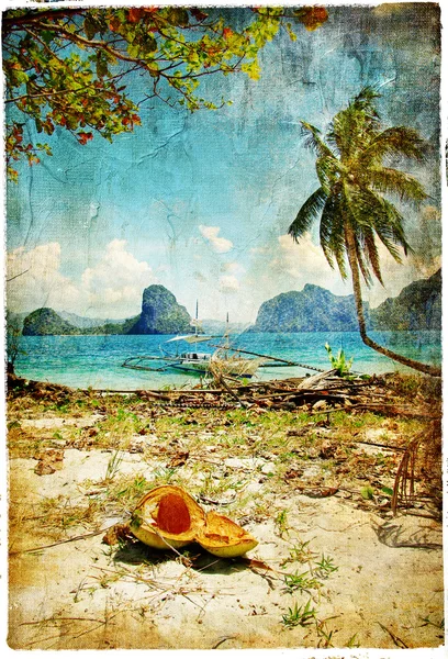 Playa tropical - obra de arte en estilo de pintura — Foto de Stock