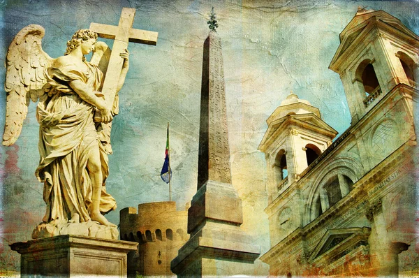 Roma - Escalones españoles - collage artístico en estilo de pintura — Foto de Stock