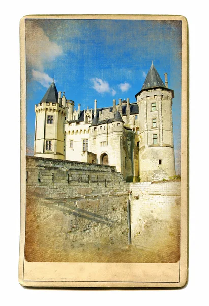 Serie de tarjetas vintage de hitos europeos - Castillo de Saumur — Foto de Stock