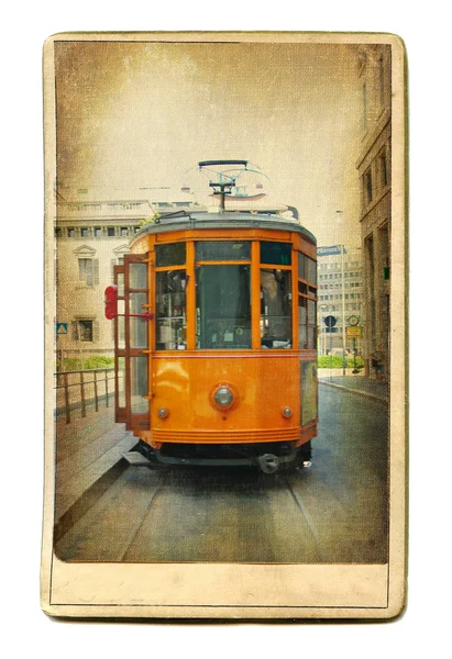 유럽 밀라노에서-빈티지 카드-트램 장소 — 스톡 사진