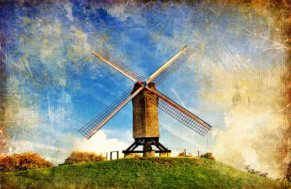 Oude windmolen - artistieke retro stijl foto — Stockfoto