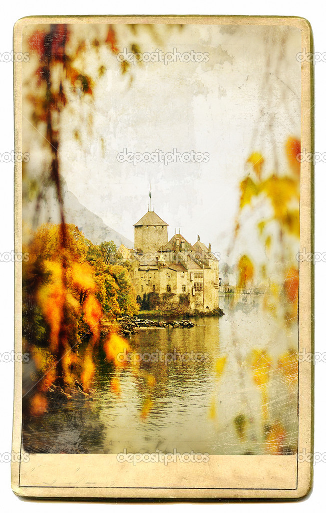 European landmarks series - castle Chillion - vintage card