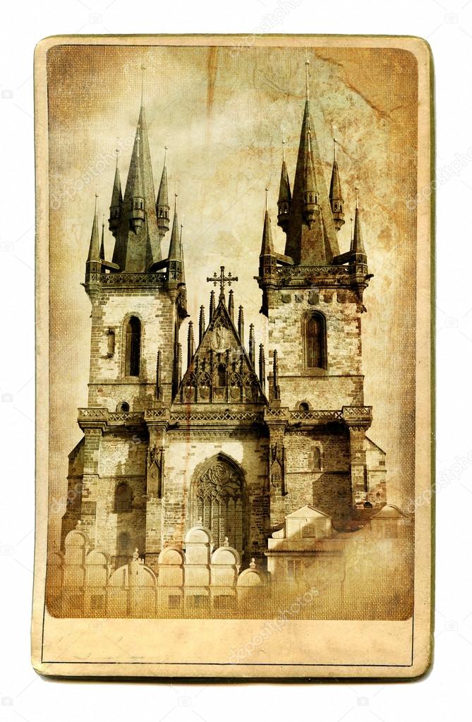 European landmarks- vintage cards- Prague cathedral
