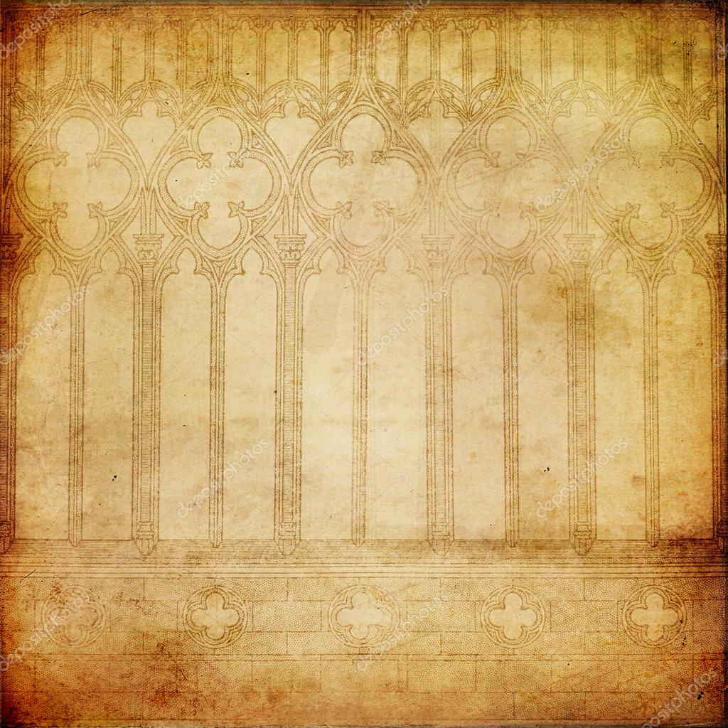 Old paper background with gothic printed elements Stock Photo by