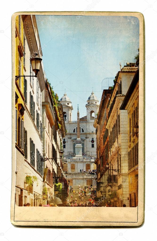 European landmarks- vintage cards- Rome (Spanish steps)
