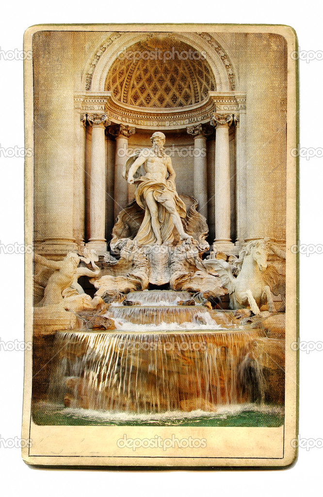 European landmarks- vintage cards- fountain Trevi