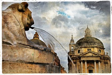 Roma ' çeşmeler, piazza dei popolo, sanatsal vintage fotoğraf