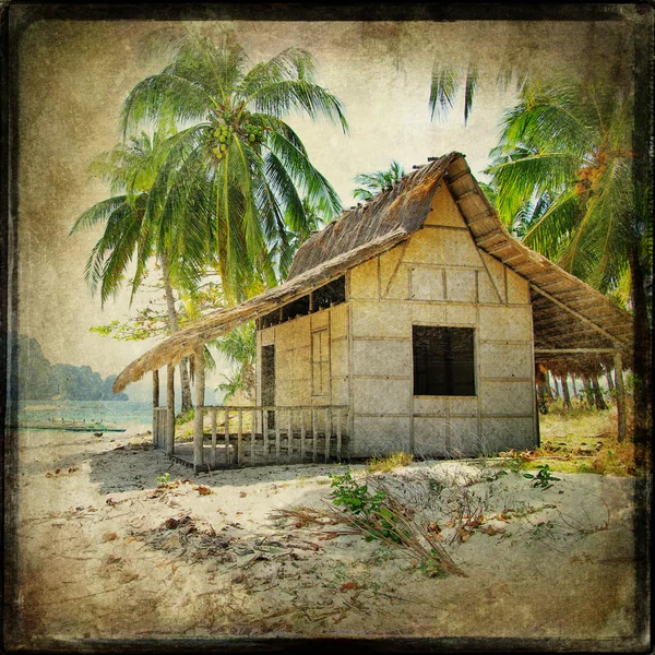 Cabane sur la plage tropicale - photo de style rétro — Photo