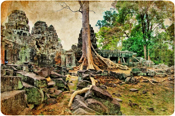 Cambodge mystérieux - temple dans la jungle, image de style rétro — Photo