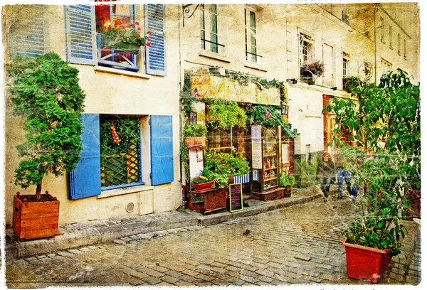 Вуличками старого району Монмартр (Париж)-аквареллю стиль — стокове фото