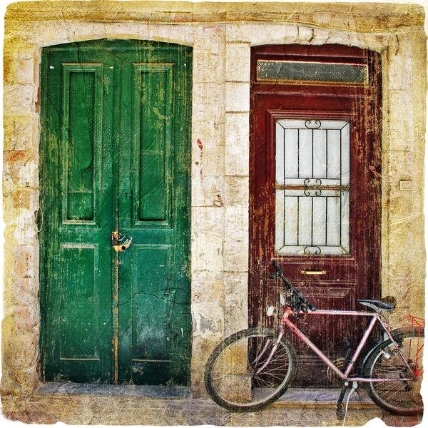 Antigua serie de puertas griegas tradicionales retro estilo imagen — Foto de Stock