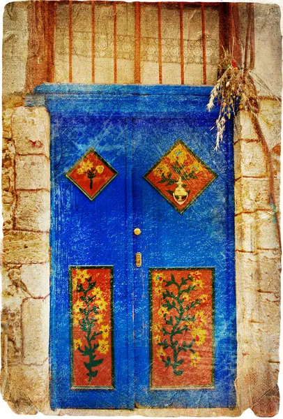 Old traditional greek doors series -retro styled picture — Stock Photo, Image