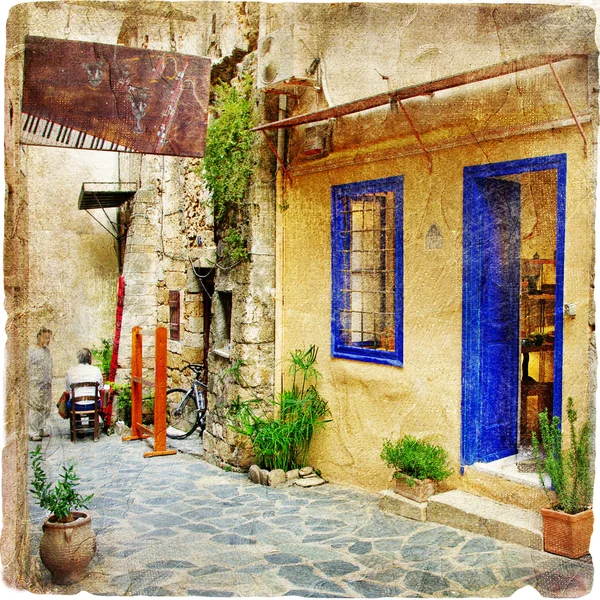 Antiguas calles pictóricas de Grecia - imagen artística —  Fotos de Stock