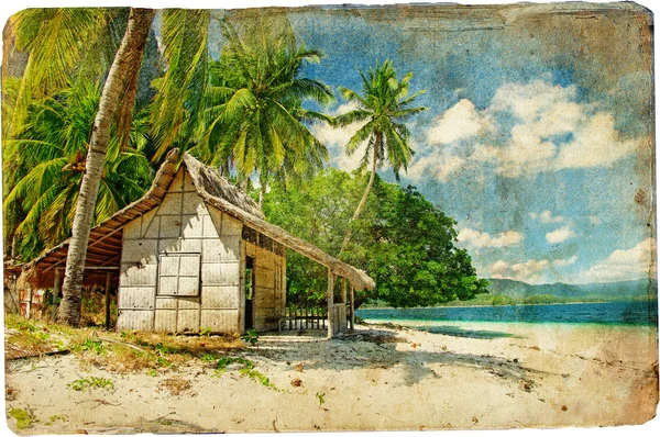 Tropická pláž - vintage obrázek — Stock fotografie