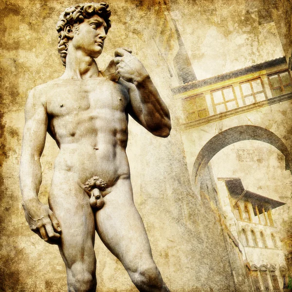 Grootste Italiaanse bezienswaardigheden serie - david sculptuur, artistieke retro stijl — Stockfoto
