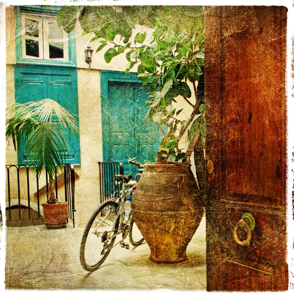 Pictorial greek villages artwork in retro style — Stock Photo, Image