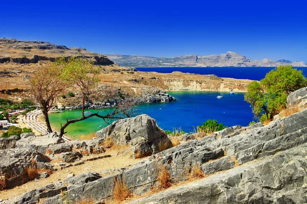 Scenic Greece - Rhodes island, Lindos bay — Stock Photo, Image