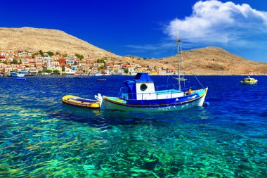 Tranquil scene of Greek islands. Halki. Dodecanese clipart