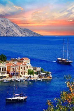 sailing in Greek islands. Symi. Dodecanes clipart