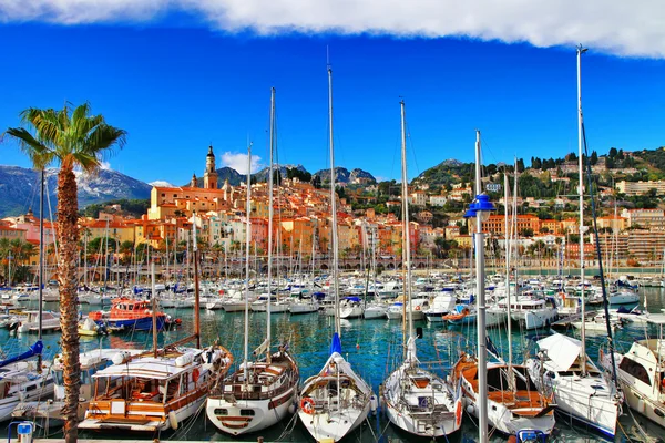 Menton - colorful port town, border France- Italy — Stock Photo, Image
