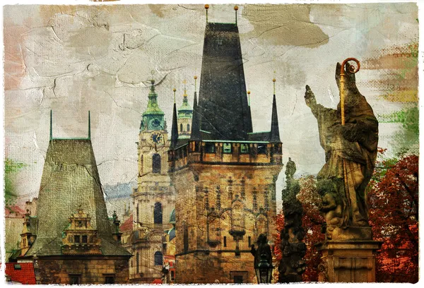 Praag, charles bridge, foto in schilderij stijl — Stockfoto