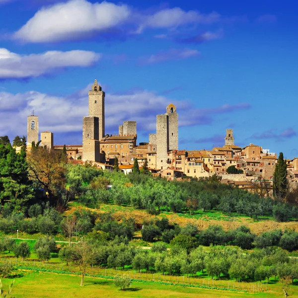 Bella serie Italia, veduta di San Gimignano città medievale o — Foto Stock