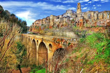 Pitigliano - resimsel medeival town, Toskana, İtalya