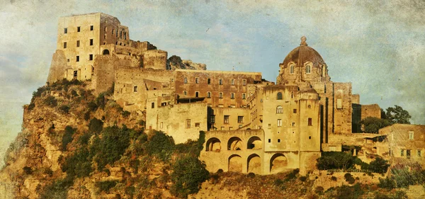 Hrad Aragonese na Ischii, italský island.picture v retro stylu — Stock fotografie