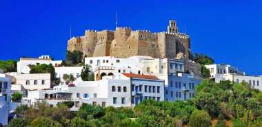 Görünüm St.Jean patmos Adası, Oniki Ada, greec, Manastırı