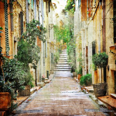 charming streets of mediterranian, artistic picture   clipart
