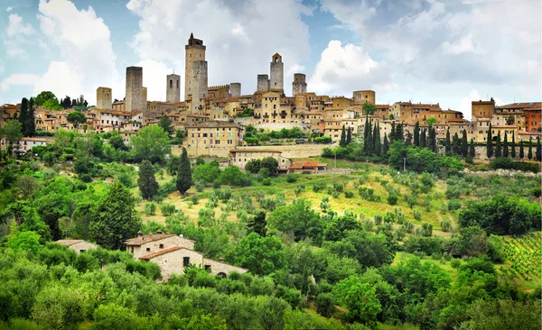 San Gimignano panorama - středověké město Toskánsko, Itálie — Stock fotografie