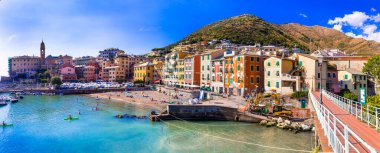 Cenova yakınlarındaki en renkli kıyı kasabaları Liguria 'nın güzel sahilleri olan güzel Nervi köyleri. İtalya 'nın yaz mevsimleri, Ligurya