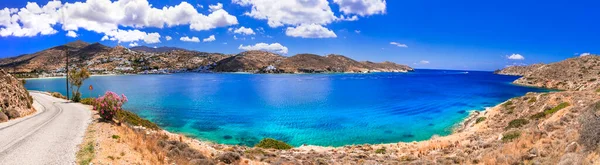 Grecia Paisaje Natural Panorama Hermosa Isla Ios Vista Bahía Con — Foto de Stock