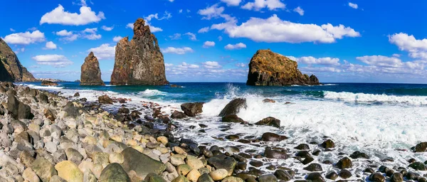 Madeiras Naturlandskap Havslandskap Stormigt Väder Fantastisk Strand Ribeira Janela Med — Stockfoto