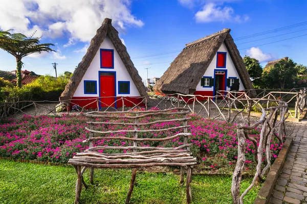 Madeira Island Travel Landmarks Charming Traditional Colorful Houses Thatched Roofs — Stock Photo, Image