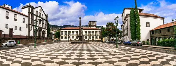 Madeira Island Travel Landmarks Central Square Praca Municipio Funchal Capital — Stock Photo, Image