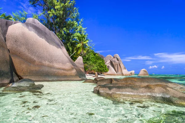 Spiaggia Unica Con Rocce Granitiche Anse Source Argent Nell Isola — Foto Stock