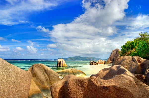 Beautiful Anse Source Argent Beach Granite Rocks Digue Island Σεϋχέλλες — Φωτογραφία Αρχείου