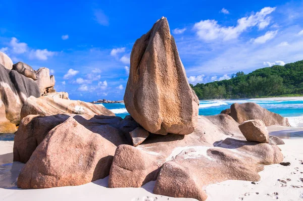 Spiaggia Tropicale Unica Con Formazioni Rocciose Granito Anse Cocos Nell — Foto Stock