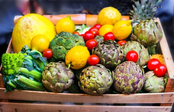 Vegetable Fruit Market Campo Fiori Rome Variety Mix Vegetables Close — Stock Photo, Image