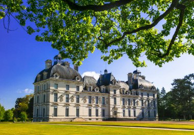 Fransa 'nın Loire Vadisi' ndeki ortaçağ şatosu. Güzel, zarif Chateau de Cheverny, popüler turizm merkezi.