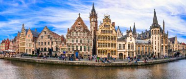 Belgium travel and landmarks - beautiful gothic town Gent (Ghent). splendid flemish arhchitecture clipart