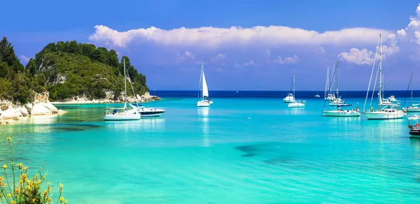 Paxos Csodálatos Strandjai Jón Szigetek Görögország Gyönyörű Türkiz Öböl Lakka — Stock Fotó