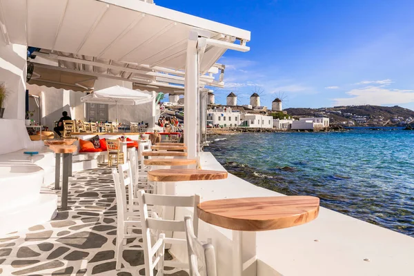 Isola Mykonos Cicladi Grecia Vacanze Estive Bar Riva Mare Nel — Foto Stock