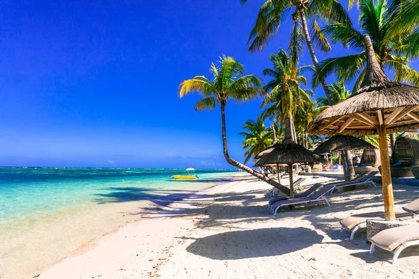 Tropisch Strand Landschap Paradise Eiland Mauritius Flic Flac Strand — Stockfoto