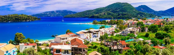 Kilátás Nidri Öbölre Gyönyörű Lefkada Sziget Görögország Gyönyörű Jón Szigetei — Stock Fotó