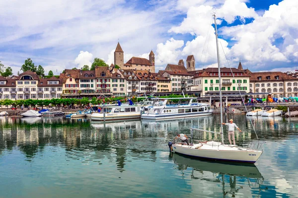 Jezioro Sceniczne Zurych Średniowieczne Miasto Rapperswil Jona Szwajcaria 2022 — Zdjęcie stockowe